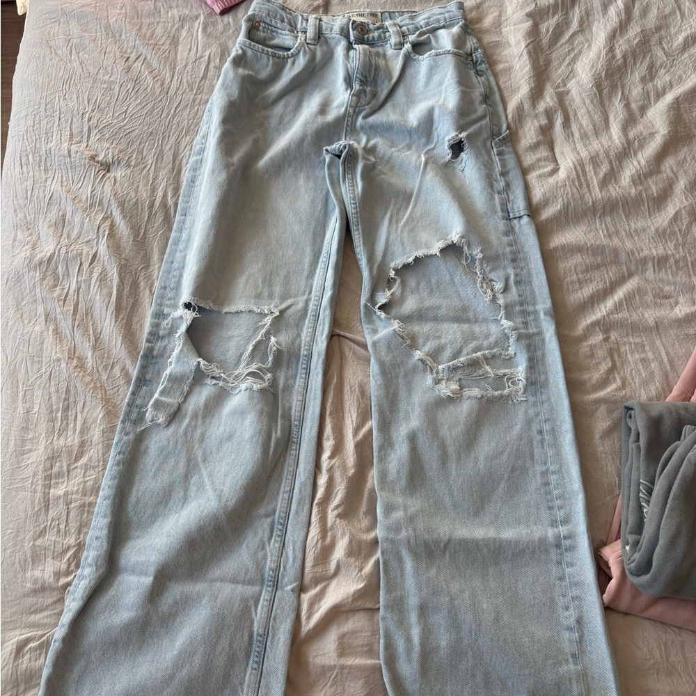 We The Free Light Blue Ripped Straight Leg Jeans